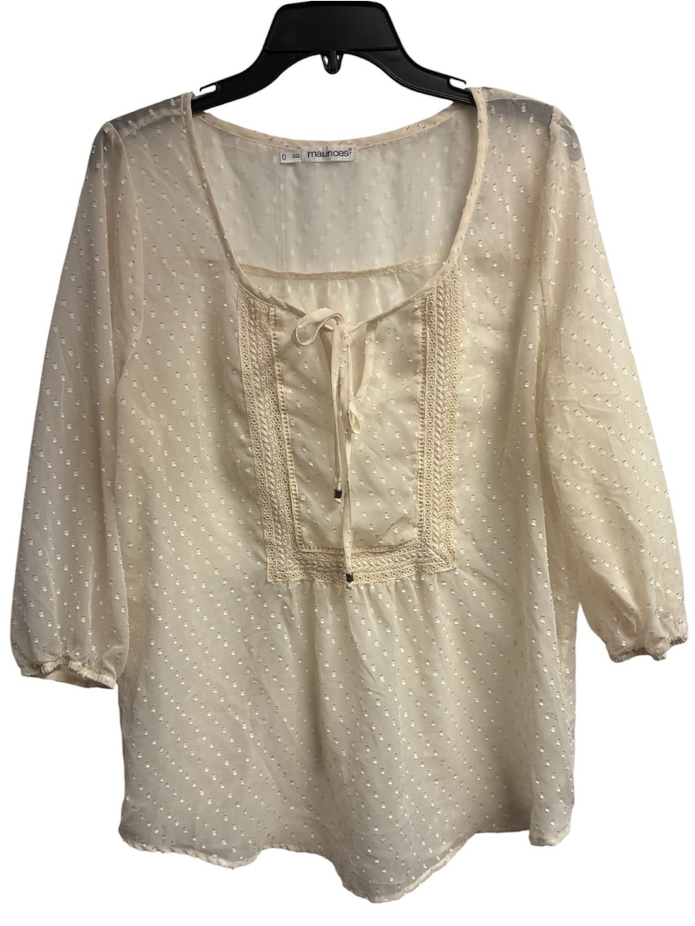 NWOT Maurices Polka Dot Textured V-Neck Blouse With Front Tassels Size 0XL